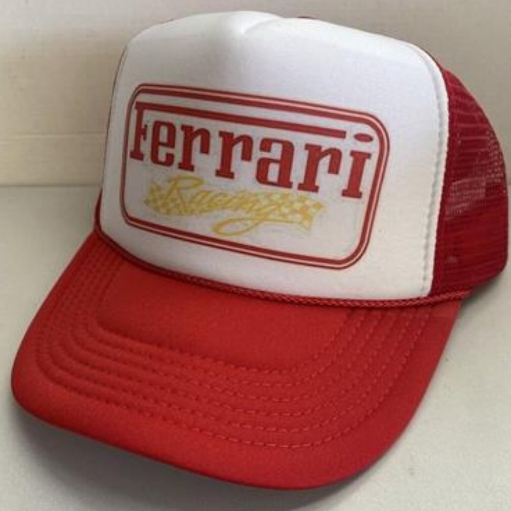 80s F1 Racing Vintage Ferrari Trucker Hat Grand Prix Fans Track Day Wear Cap - Picture 2 of 2